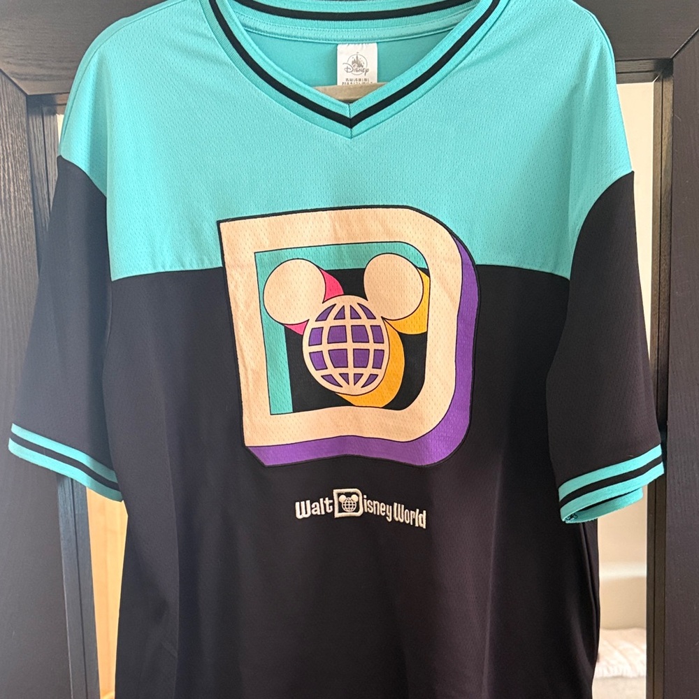 Disney Teal & Black Walt Disney World Logo Jersey Mens SZ LRG